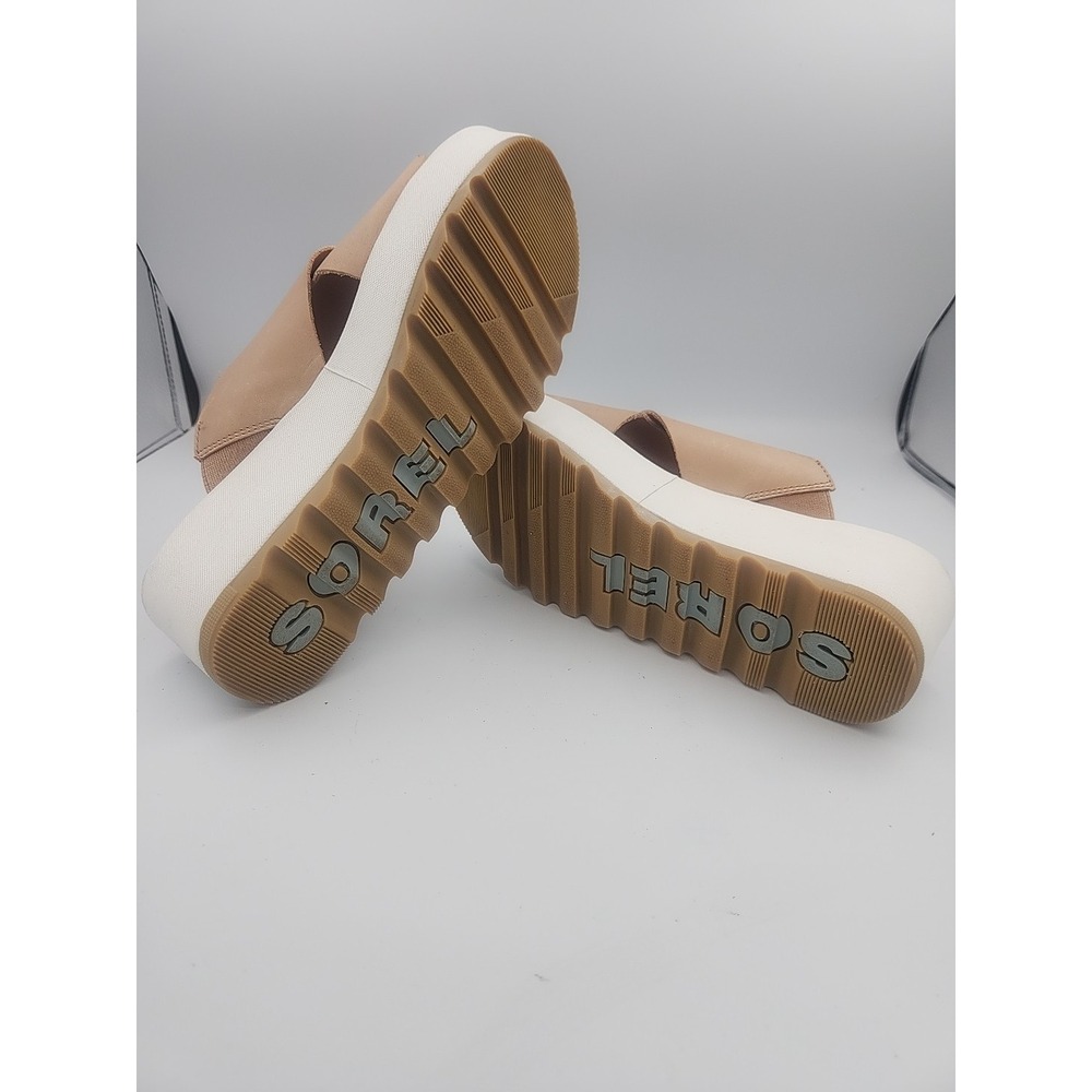 Sorel Cameron Flatform Mule Sandals Honest Beige Leather Slip On Size 9 - Picture 6 of 7